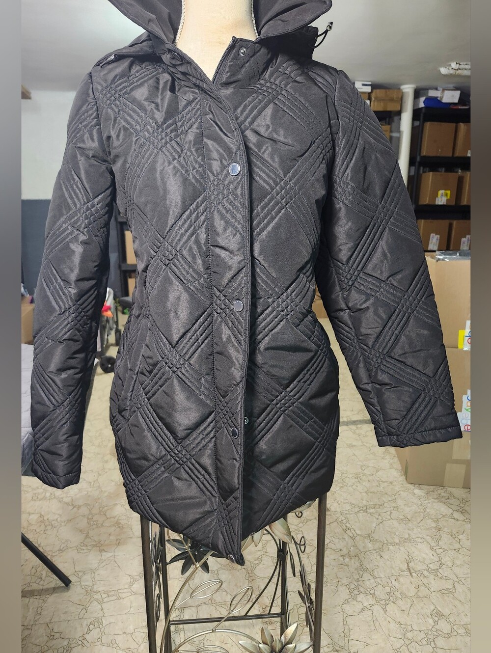 Jones New York quilted jacket black size XS, no waist belt